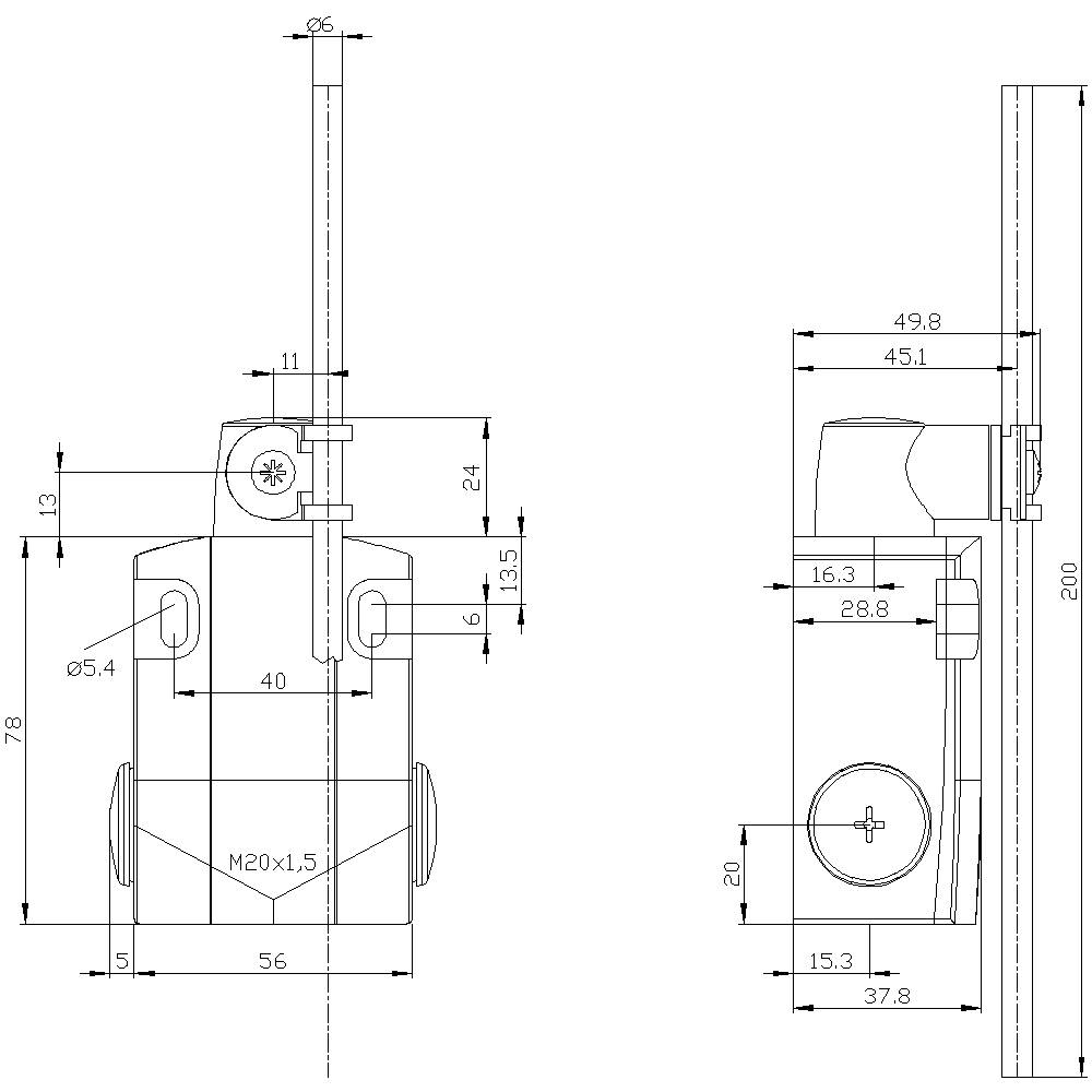 Siemens 3SE51220CH80 3SE5122-0CH80 Positionsschalter 6A Stangenhebel IP65, IP67 1St.