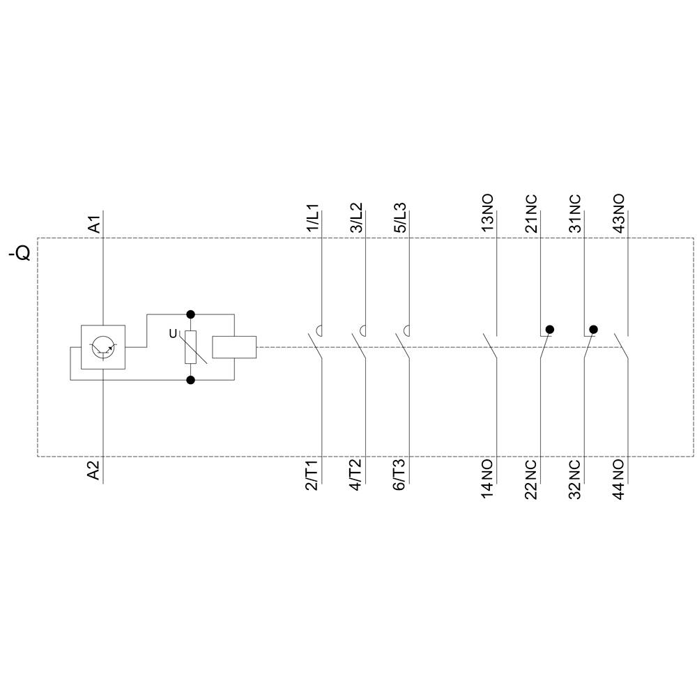 Schaltplan eines Motorstarters: Enthält Schalter, Spulen und Kontakte. Verbindungen zwischen den Elementen sind durch Linien dargestellt.