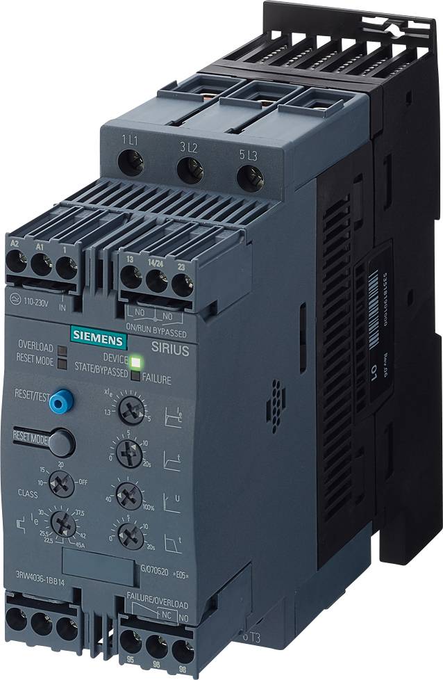 SIRIUS-Gerät von Siemens zur Steuerung elektrischer Motoren, mit Bedienelementen und Anzeigeleuchten, geeignet für Industrieanwendungen.