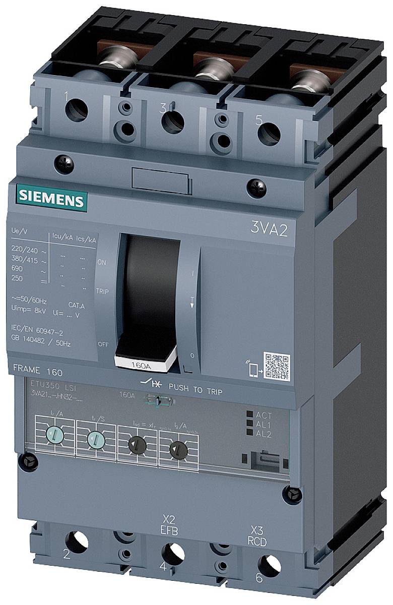 Siemens 3VA2140-8HN32-0AA0 Leistungsschalter 1 St. Einstellbereich (Strom): 16 - 40 A Schaltspannung (max.): 690 V/AC (B x H x T) 105 x 181 x 86 mm