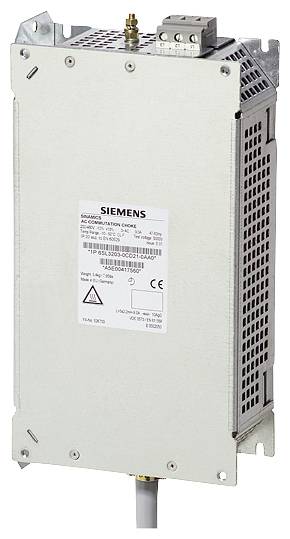 Siemens AC-Eingangsfilter für Schaltschränke, silbernes Metallgehäuse, verschiedene Anschlussmöglichkeiten oben.