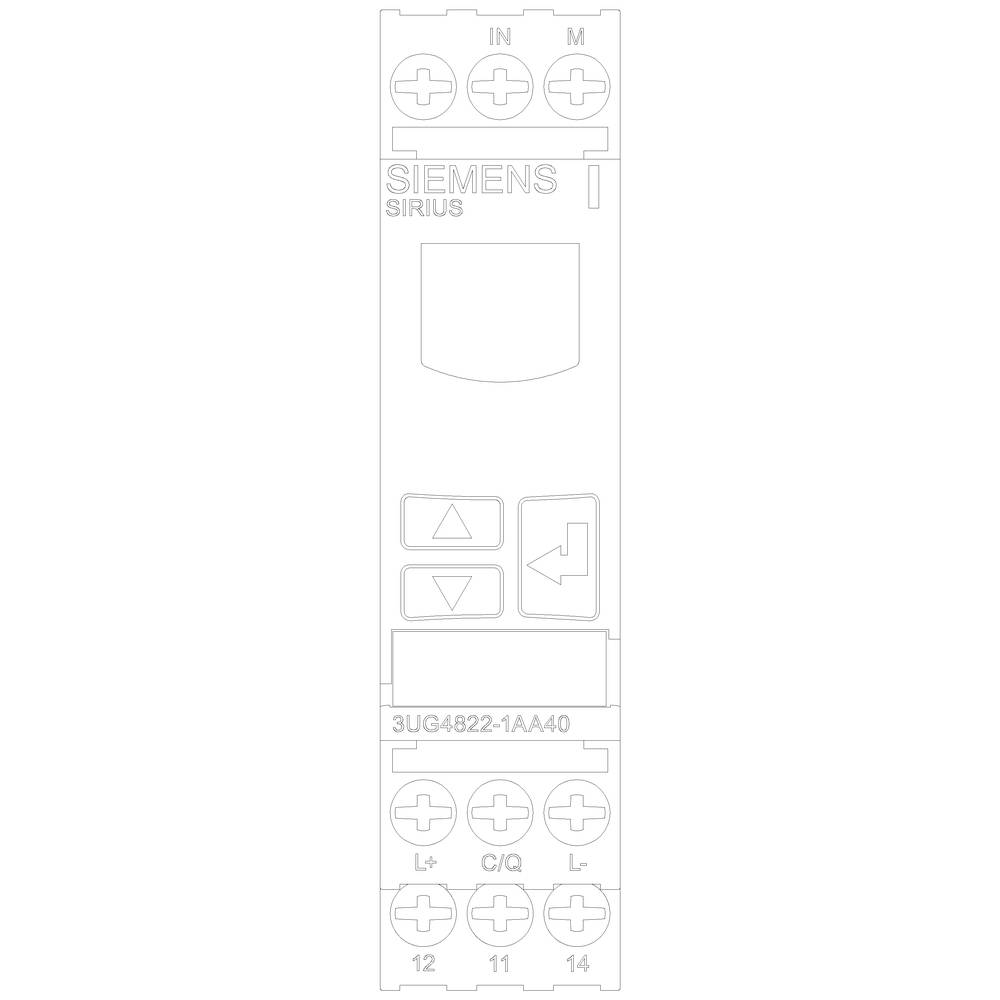 'Siemens Sirius 3UG4822-1AA40' Zeitrelais-Bauteil mit Bedienknöpfen zur Einstellungsanpassung. Oberseite zeigt Anschlüsse für elektrische Verbindungen.