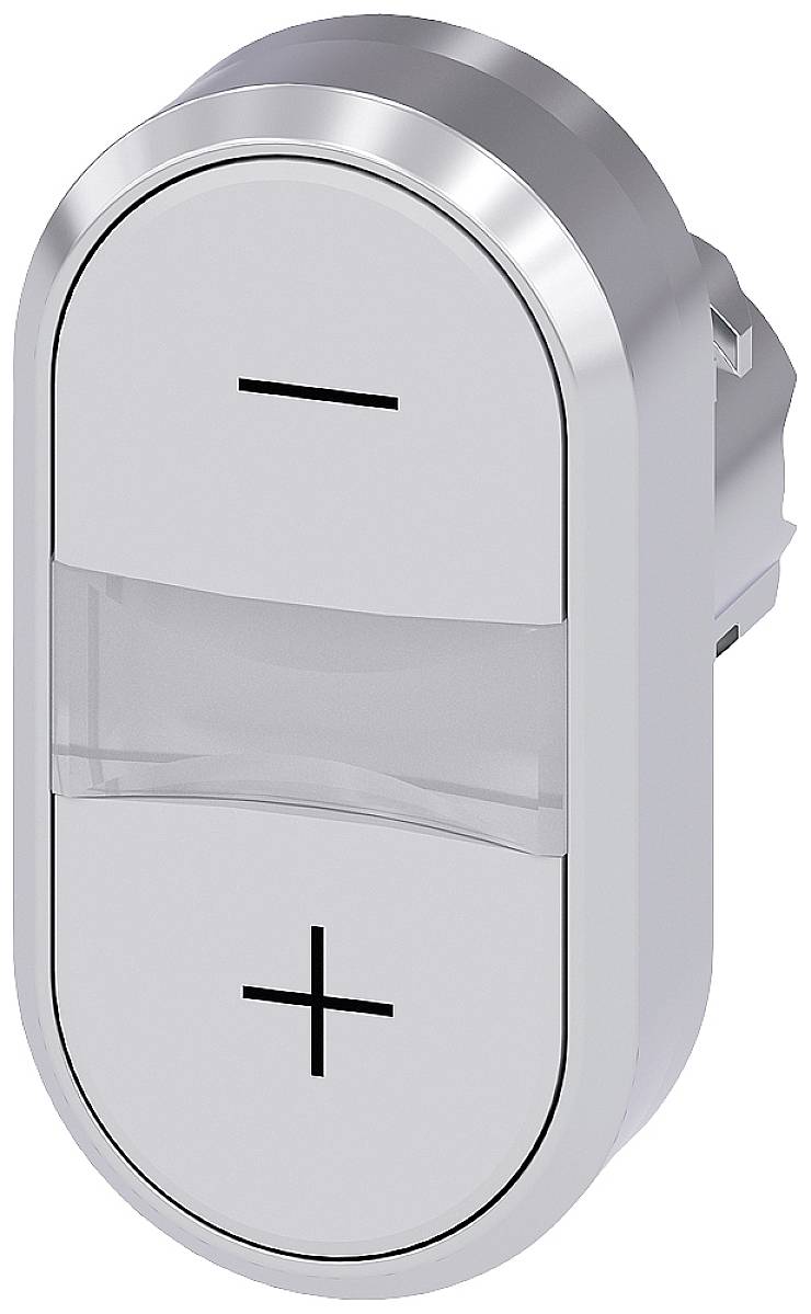 Silberner Kippschalter mit '+' und '-' Symbolen, geeignet zur Steuerung der Lautstärke oder Helligkeit.