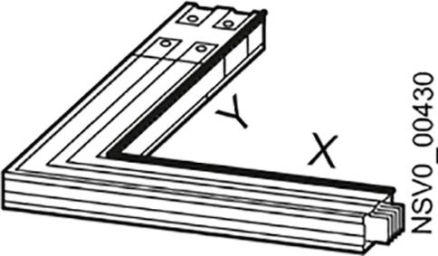 Illustration eines metallischen Eckverbinders, bezeichnet mit 'X', 'Y' und 'NSV0_00430', zeigt die Verbindungselemente und -struktur.