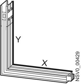 Eckansicht eines Fensterprofils mit Beschriftungen 'X' und 'Y', zeigt strukturelle Komponenten und technische Details.