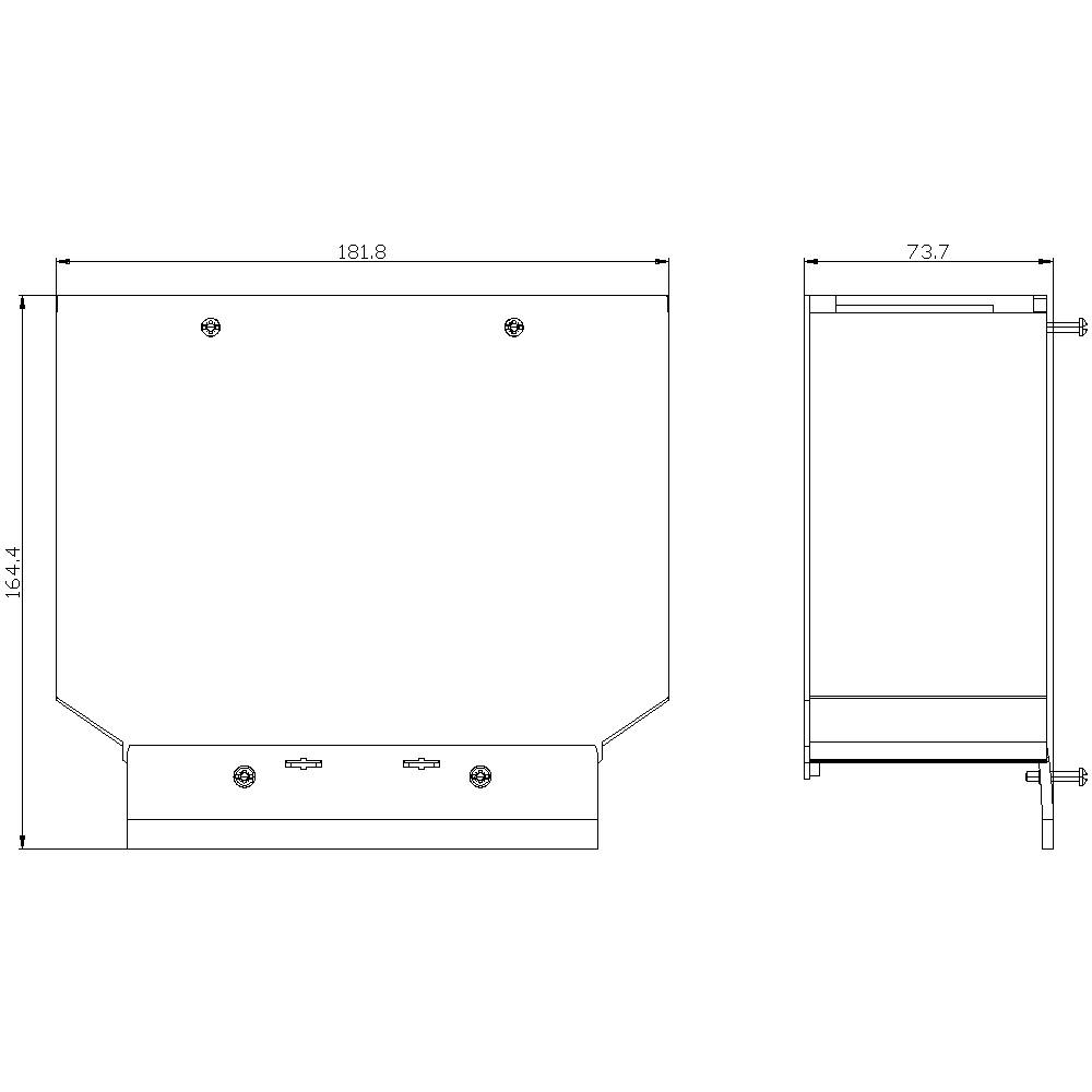 Technische Zeichnung eines rechteckigen Objekts mit Abmessungen: Breite 181,6 mm, Höhe 164,4 mm und Tiefe 73,7 mm.