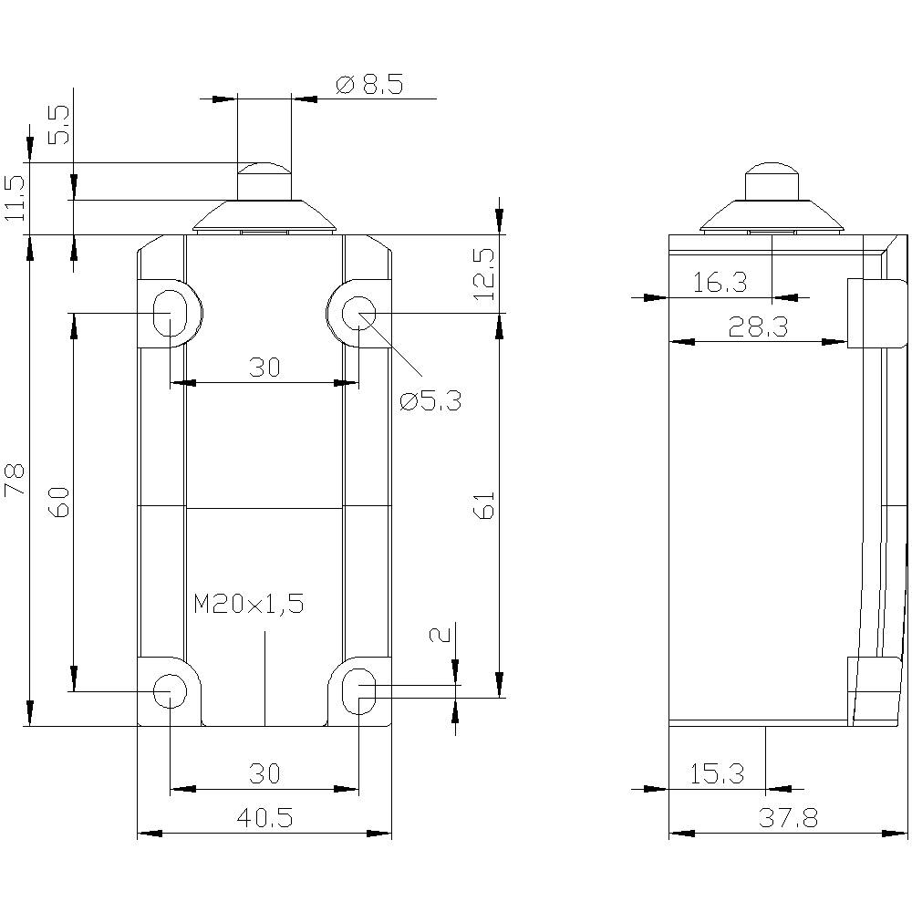 Siemens 3SE51320PB01 3SE5132-0PB01 Positionsschalter 6A Kuppenstößel, Edelstahlstößel IP66, IP67 1St.