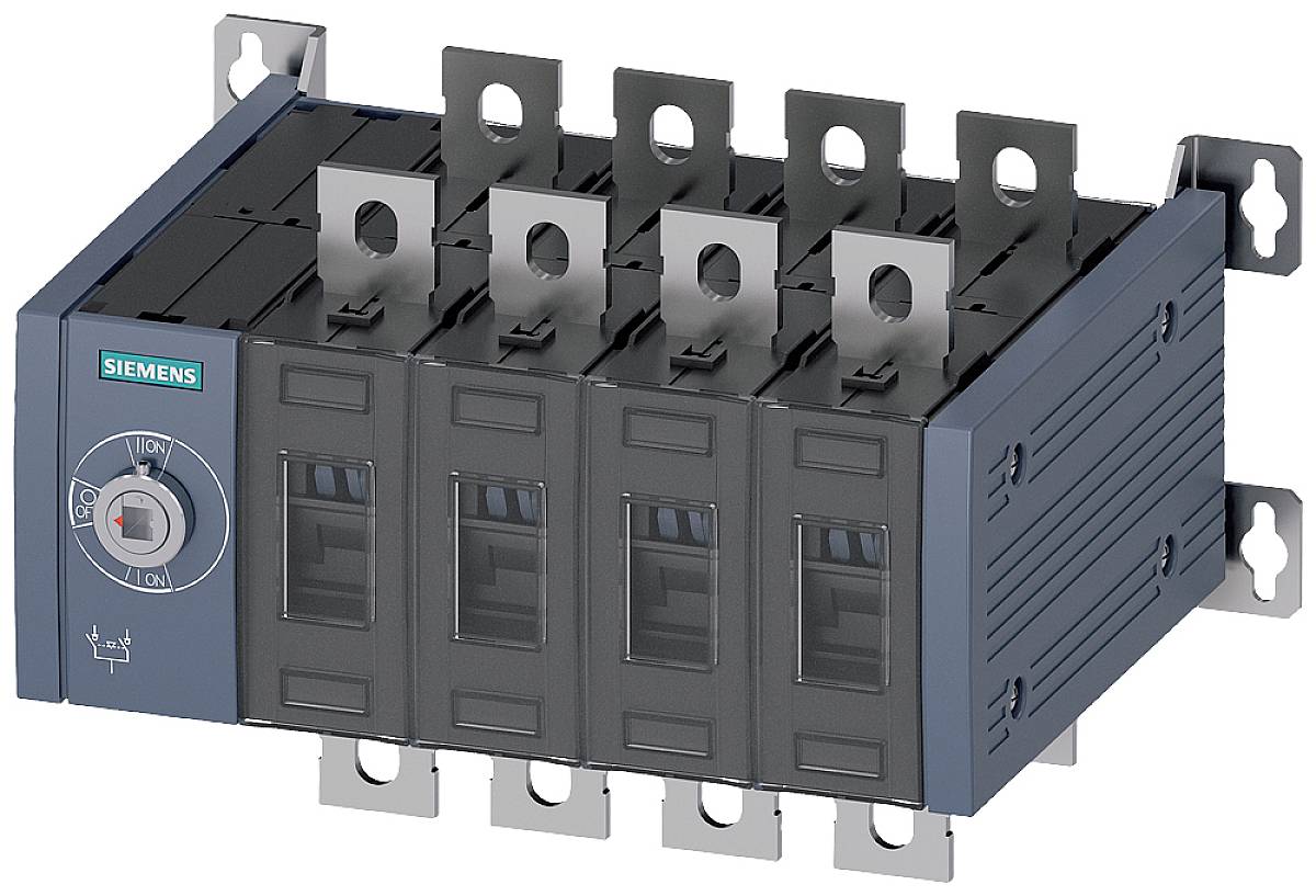 Elektrisches Gerät von Siemens mit mehreren Anschlussklemmen und einem Drehschalter links. Verwendet für elektrische Verbindungen.