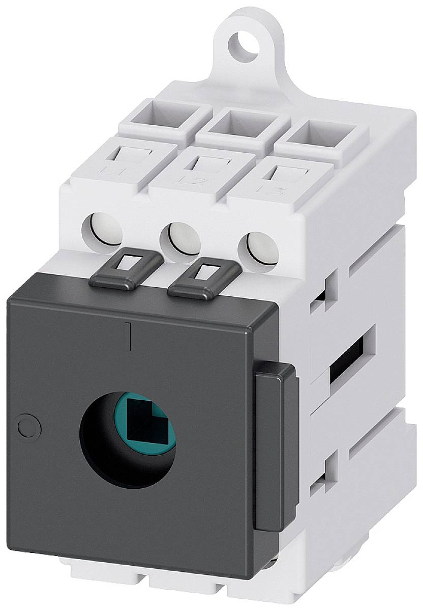 Ein dreipoliger Schütz in weißem und grauem Gehäuse mit Befestigungsoptionen, verwendet zur Steuerung elektrischer Stromkreise.