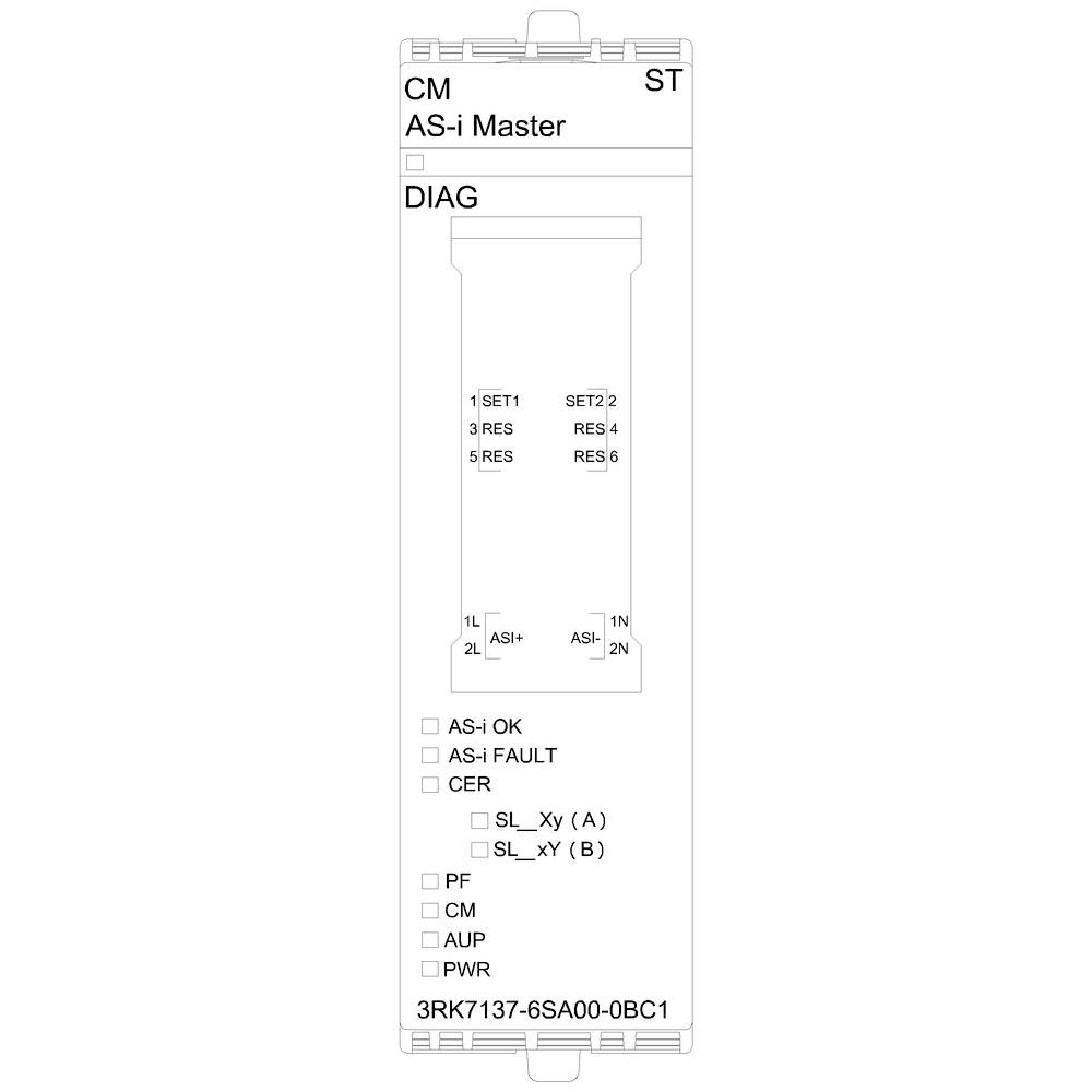 AS-i Master-Modul mit verschiedenen LED-Anzeigen.