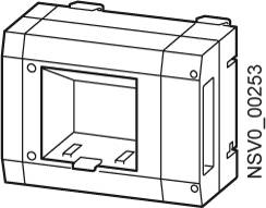 Technische Zeichnung eines rechteckigen Gehäuses mit Aussparungen und Schraublöchern. Modellnummer 'NSV0_00253' an der Seite.
