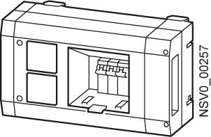 Zeichnung eines rechteckigen Anschlussmoduls. Links zwei leere Steckplätze, rechts eine RJ45-Buchse für Netzwerkkabel.