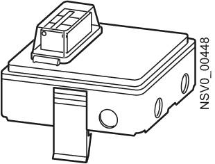 Technische Zeichnung eines elektronischen Bauteils mit rechteckiger Form und Anschlussmöglichkeiten, Beschriftung 'NSV0_00448'.