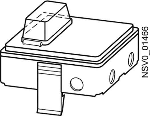 Schalter mit Schutzkappe und zwei seitlichen Anschlüssen, Beschriftung NSV0 01466 auf der rechten Seite.