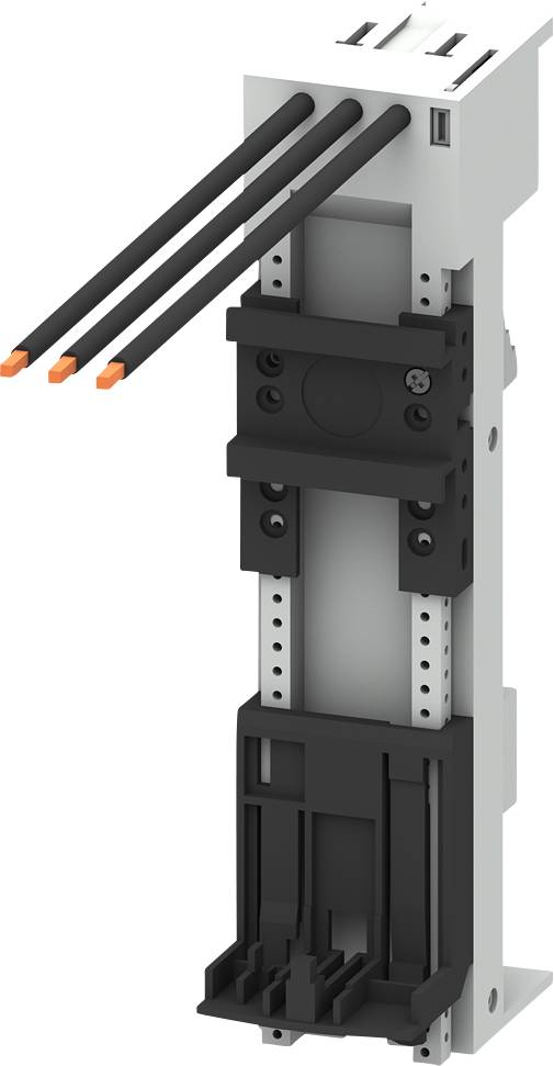 Ein elektrisches Bauteil mit drei schwarzen Kabeln, die nach oben führen. Das Bauteil hat eine längliche vertikale Form mit grauen und schwarzen Teilen.