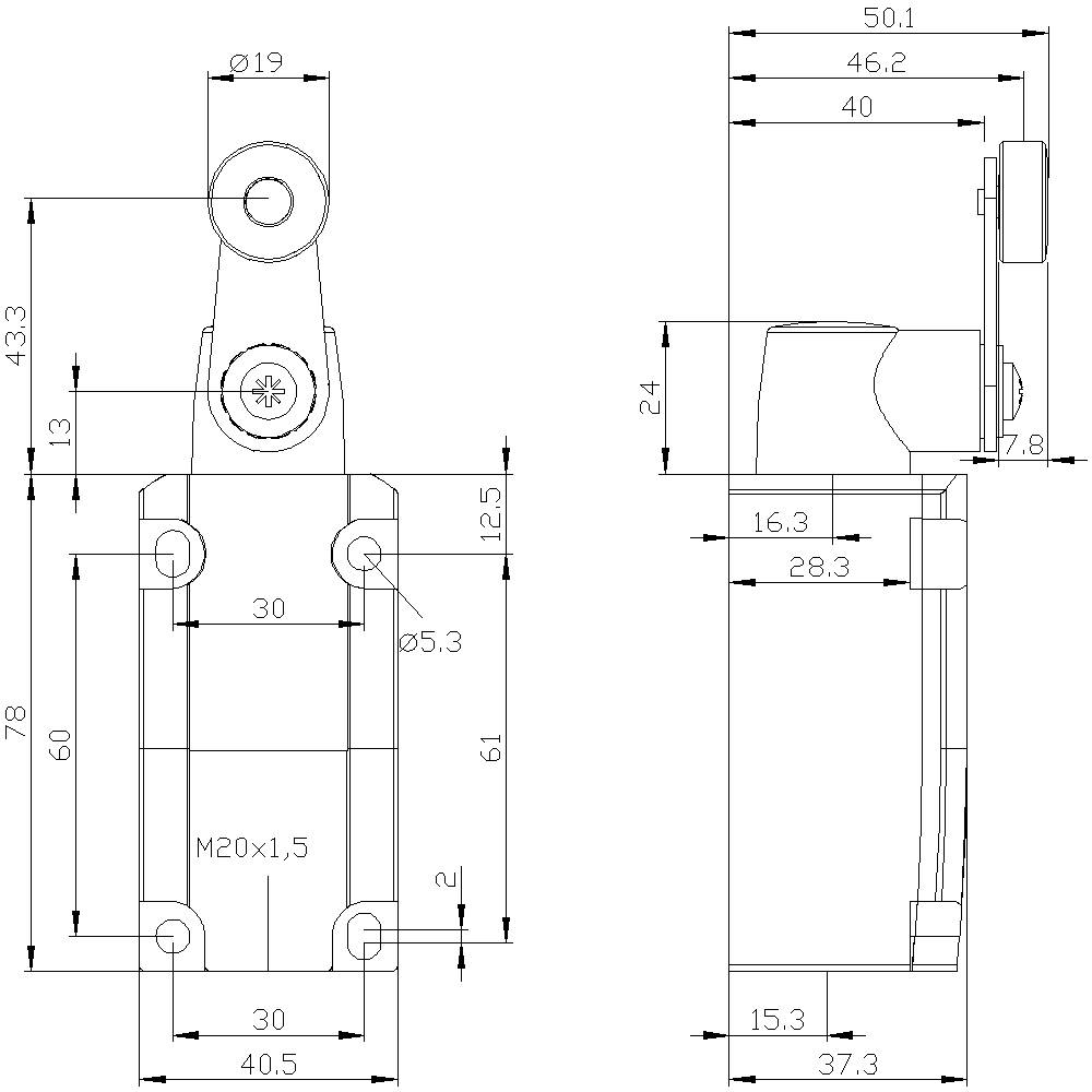 Siemens 3SE51120CH24 3SE5112-0CH24 Positionsschalter 6A Schwenkhebel, Metallhebel IP66, IP67 1St.