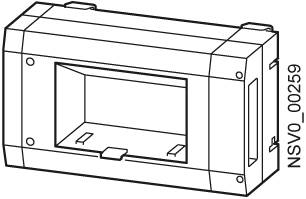Ein rechteckiges, strukturiertes Gehäuse mit Fensteröffnung, bezeichnet mit 'NSV0_00259', geeignet für Elektronik-Komponenten.