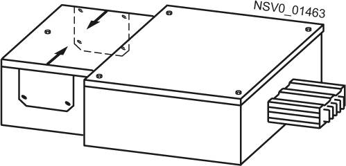 Technische Zeichnung eines rechteckigen elektronischen Bauteils mit Kühlrippen auf der rechten Seite. Oben rechts steht 'NSV0_01463'.