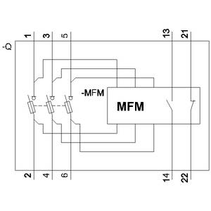 Diagramm zeigt ein Blockschaltbild einer Schaltung mit drei Hauptkomponenten: MFM, zwei Widerständen und mehreren Verbindungen.