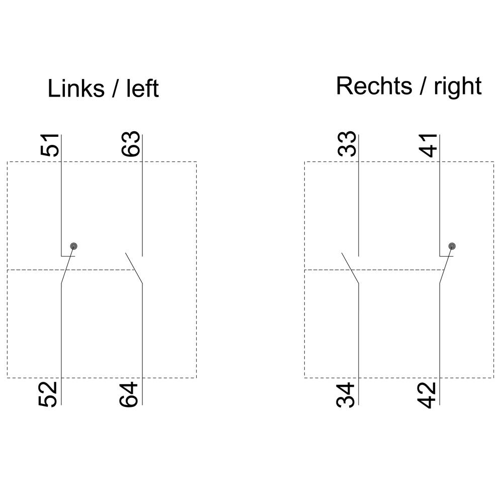 Diagramm mit zwei Gruppen: Links hat '51, 52, 63, 64', Rechts hat '33, 34, 41, 42'. Linie verbindet die Elemente jeder Gruppe.