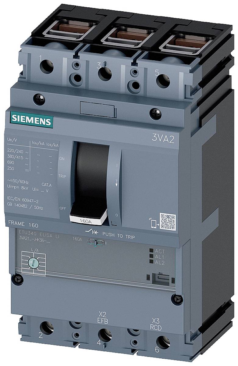 Siemens 3VA2163-8HK36-0AA0 Leistungsschalter 1 St. Einstellbereich (Strom): 25 - 63A Schaltspannung (max.): 690 V/AC (B x H x T)