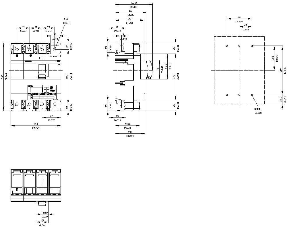 Siemens 3VA6460-7KM41-0AA0 Leistungsschalter 1 St. Einstellbereich (Strom): 240 - 600 A Schaltspannung (max.): 600 V/AC (B x H x T) 184 x 248 x 110