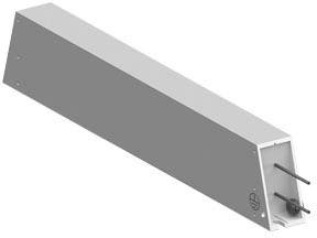 Rechteckiger, grauer Betonstruktureinsatz mit metallischen Befestigungsstangen, in diagonal nach oben geneigter Ansicht.