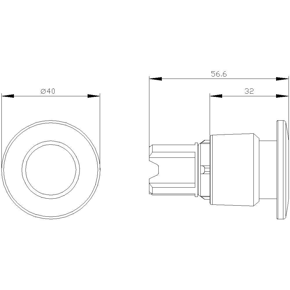 Technische Zeichnung eines zylindrischen Teils mit einem Durchmesser von 40 mm und einer Länge von 56,6 mm, diverse Maßangaben.