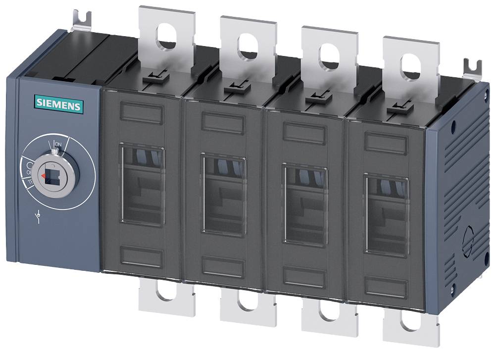 Schaltermodul mit vier schwarzen Hebeln und Siemens-Logo, montiert auf Metallhalterungen. Eignet sich für industrielle Anwendungen.