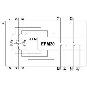 Schaltplan eines EFM20 Modul mit mehreren Anschlusspunkten. Hauptkomponenten sind markiert und nummeriert von 1 bis 24.