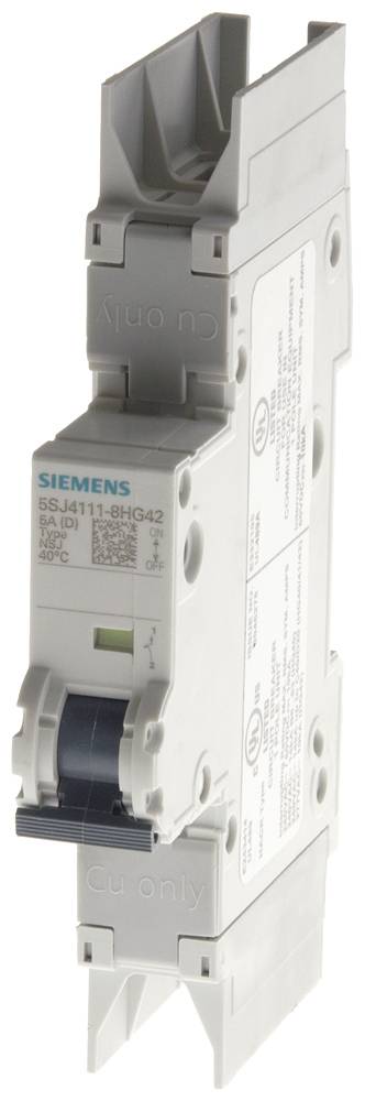 Ein Siemens-Sicherungsautomat, Modellnummer erkennbar, mit Kippschalter und technischer Beschriftung, für elektrische Schutzanwendungen.