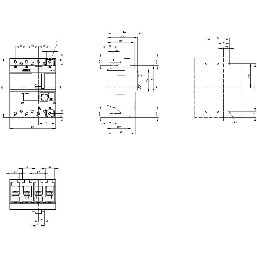 Siemens 3VA2163-8JQ46-0AA0 Leistungsschalter 1 St. Einstellbereich (Strom): 25 - 63 A Schaltspannung (max.): 690 V/AC (B x H x T) 140 x 181 x 86 mm