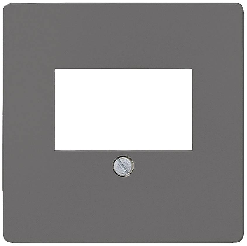 Dunkle quadratische Abdeckung mit rechteckiger Aussparung in der Mitte und einer zentralen Schraube unten.