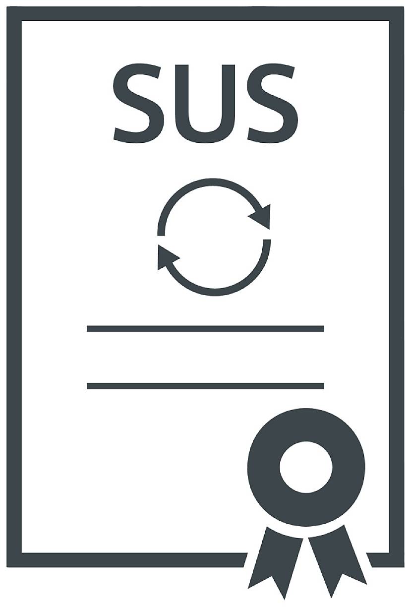 Zertifikat mit dem Titel 'SUS', einem Kreis mit Pfeilen und einem Bandsiegel unten.