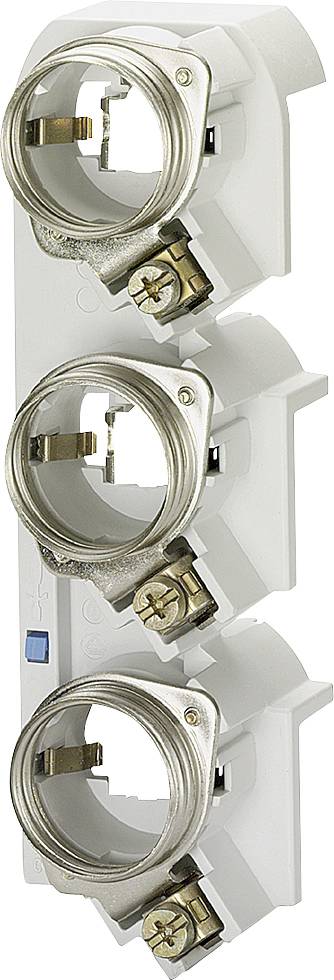 Drei übereinander angeordnete Glühlampenfassungen aus Kunststoff und Metall, geeignet für den Einsatz in Leuchten oder elektrischen Geräten.