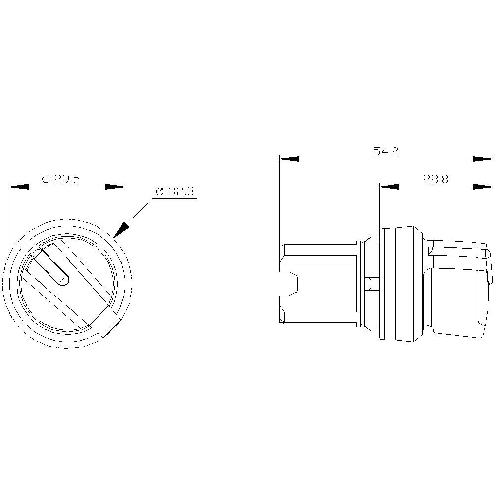 Technische Zeichnung eines zylindrischen Teils mit Maßen: Durchmesser oben 29,5 mm, Durchmesser unten 32,3 mm; Gesamtlänge 54,2 mm, Abschnitt 28,8 mm.
