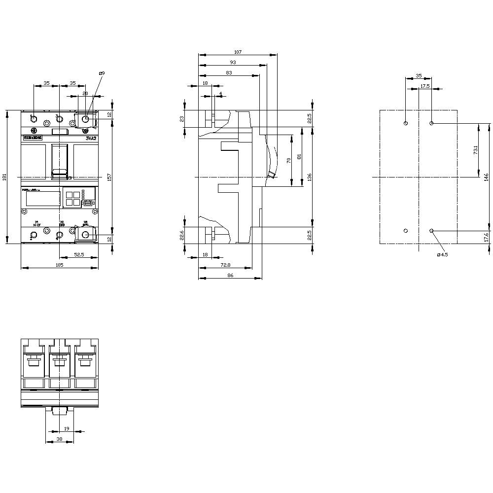 Siemens 3VA2063-5JQ32-0AA0 Leistungsschalter 1 St. Einstellbereich (Strom): 25 - 63A Schaltspannung (max.): 690 V/AC (B x H x T)