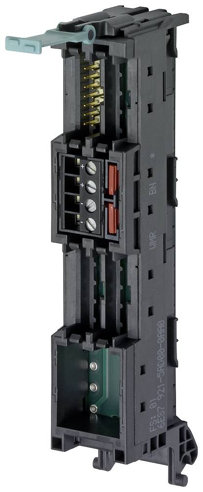 Industrie-Steckmodul mit Anschlüssen und LED-Anzeige, geeignet für den Einbau in elektrische Schaltschränke.