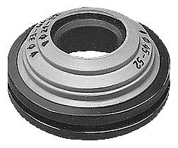 Ein Metall-Gleitringdichtung mit konzentrischen Rillen und schwarzen Gummidichtungen an den Kanten, Ansicht von oben.