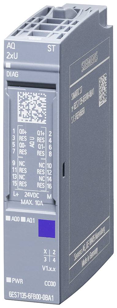 Ein digitales Siemens-Ausgangsmodul, Modellnummer: 6ES7 135-6FB00-0BA1, zur Verwendung in Automatisierungssystemen. Anschlüsse und Typenschild sind sichtbar.