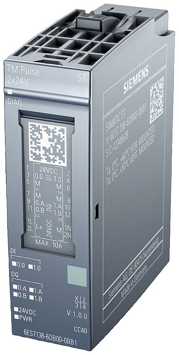 Elektronisches Gerät von Siemens, möglicherweise ein Modul zur Steuerung oder Überwachung, mit QR-Code und technischen Details auf der Front.