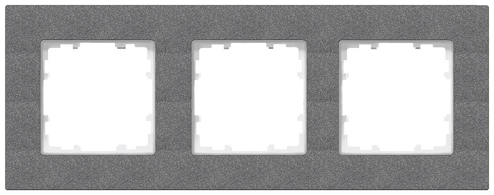 Dreifachrahmen aus grauem Material für Schalter oder Steckdosen, rechteckig mit drei gleich großen Aussparungen.