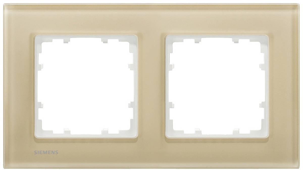 Zweifach-Rahmen in beige für Lichtschalter oder Steckdosen, Marke Siemens. Geeignet für einfache Montage in Innenräumen.