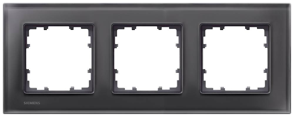 Dreifachrahmen für Lichtschalter, rechteckig, schwarz, ohne Einsätze, geeignet zur Wandmontage.