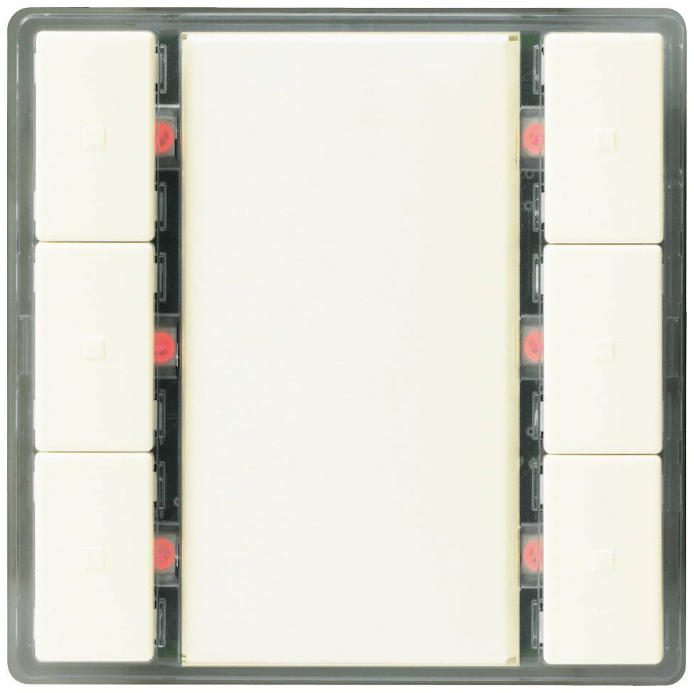 Schalter mit acht kleinen, quadratischen Schaltflächen und einer großen zentrale Fläche, vermutlich für Lichtsteuerung.