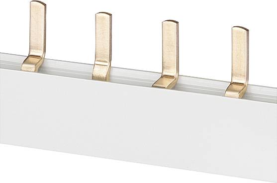 Weiße Metallleiste mit vier herausragenden, gleichmäßigen, bronzefarbenen Haken.