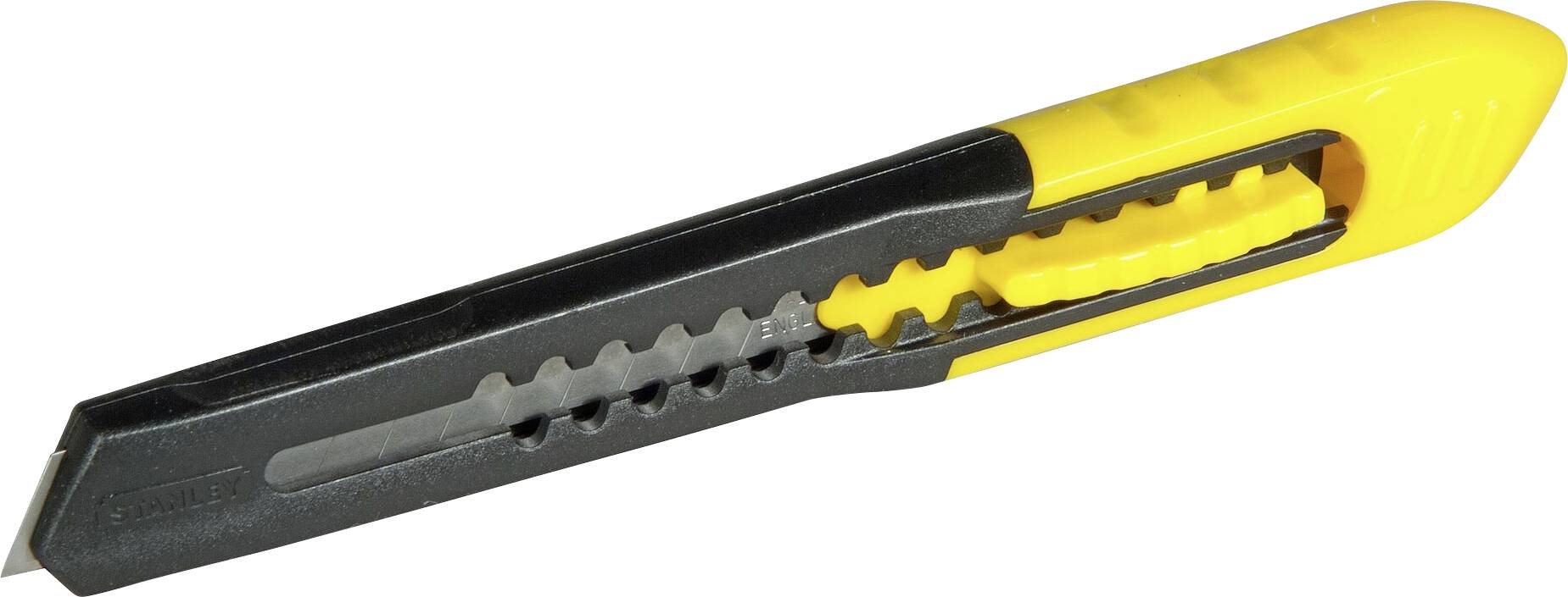 Ein gelbes und schwarzes Teppichmesser mit einziehbarer Klinge, geeignet für verschiedene Schneidarbeiten.