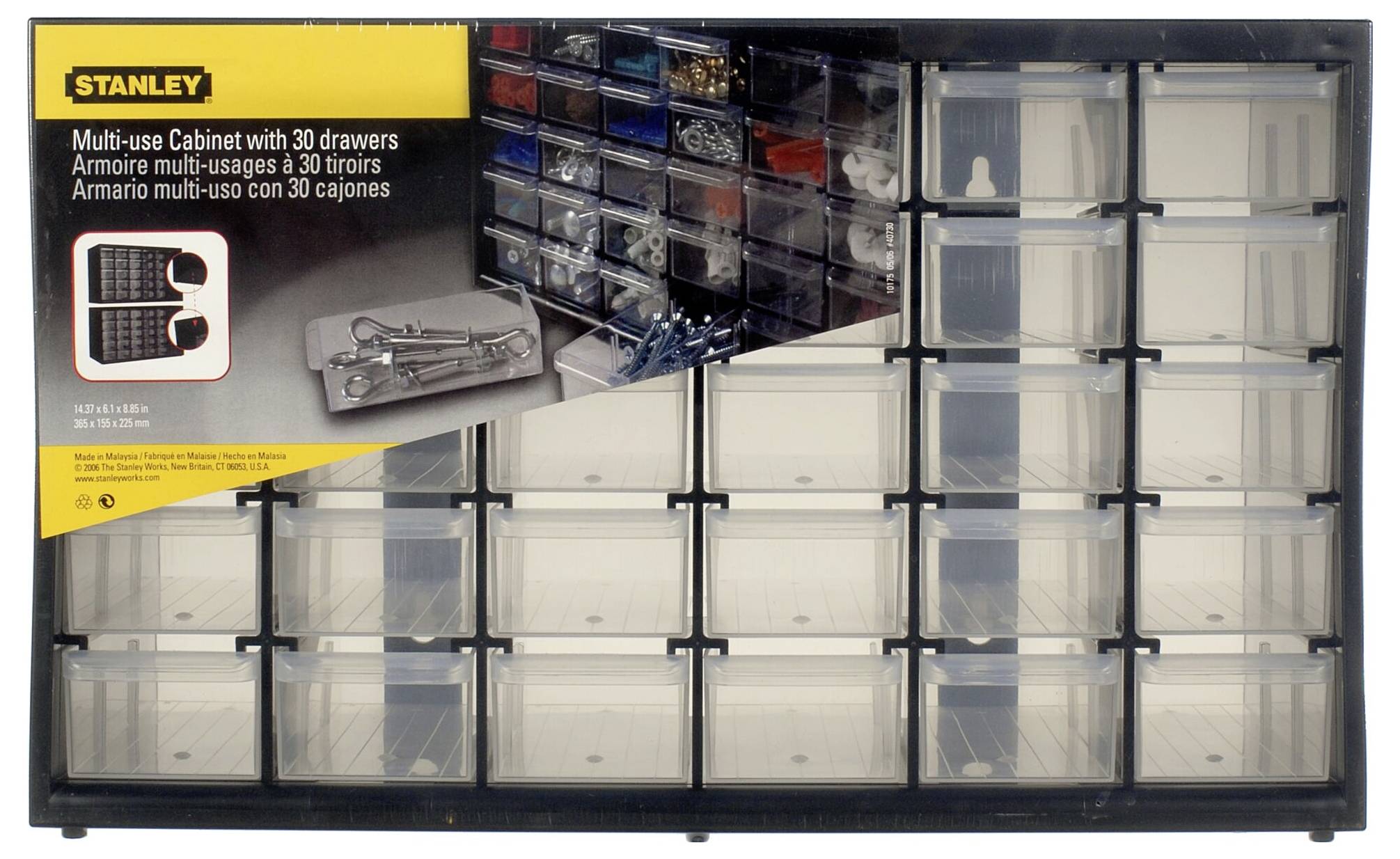 Schrank mit 30 Schubladen, ideal zur Aufbewahrung von Kleinteilen. Beinhaltet durchsichtiges Design zur schnellen Erkennung des Inhalts.