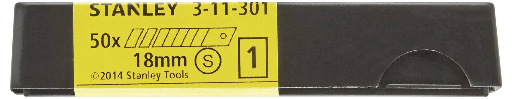 Schachtel mit 50 Ersatzklingen, 18 mm, von Stanley.