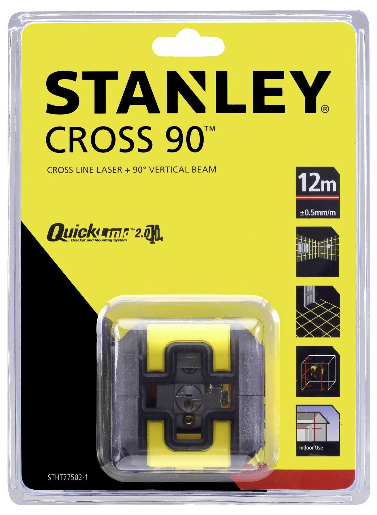 Stanley Kreuzlinienlaser 'CROSS 90', 12m Reichweite, ±0,5mm/m Genauigkeit, inklusive vertikalem 90°-Strahl, Quicklink-Funktion.